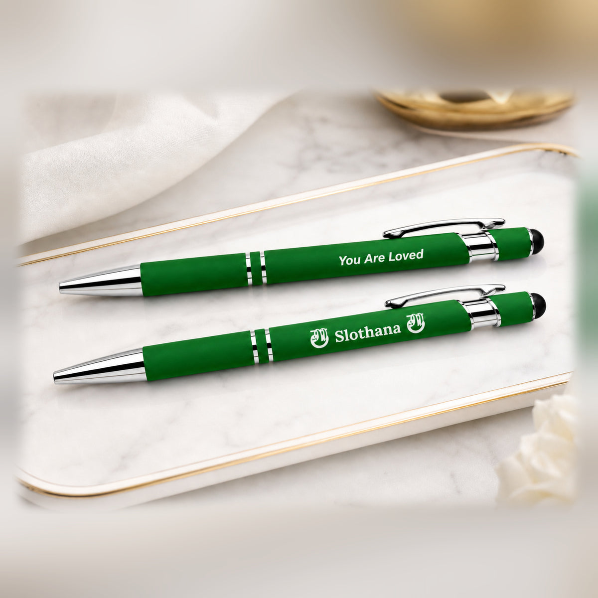 Slothana metal stylus ballpoint pen – 143 mm – green – with engraving