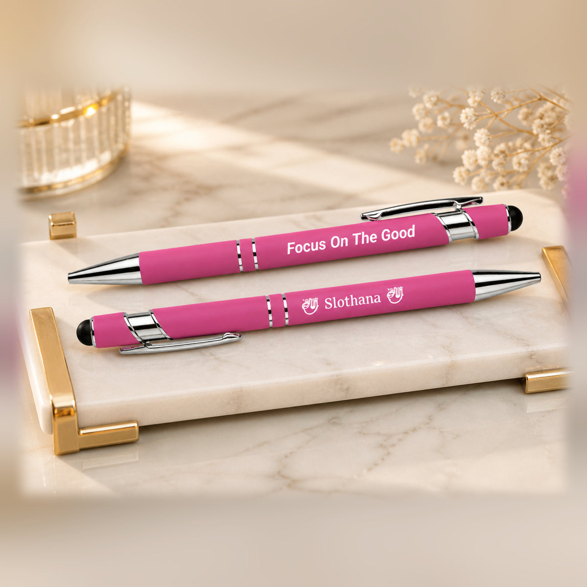 Slothana metal stylus ballpoint pen – 143 mm – pink – with engraving