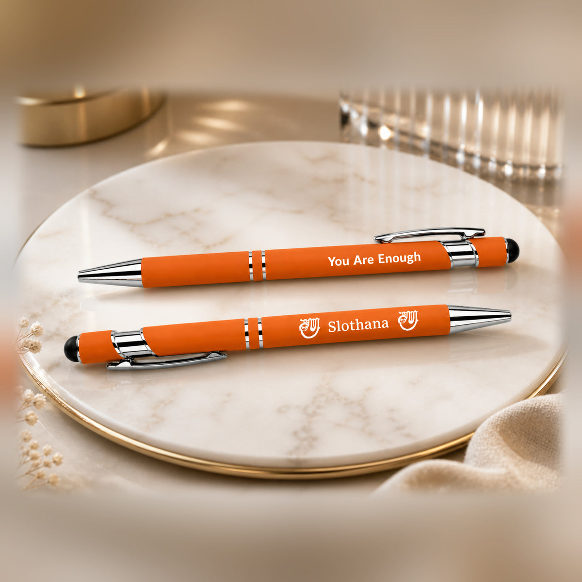 Slothana metal stylus ballpoint pen – 143 mm – orange – with engraving