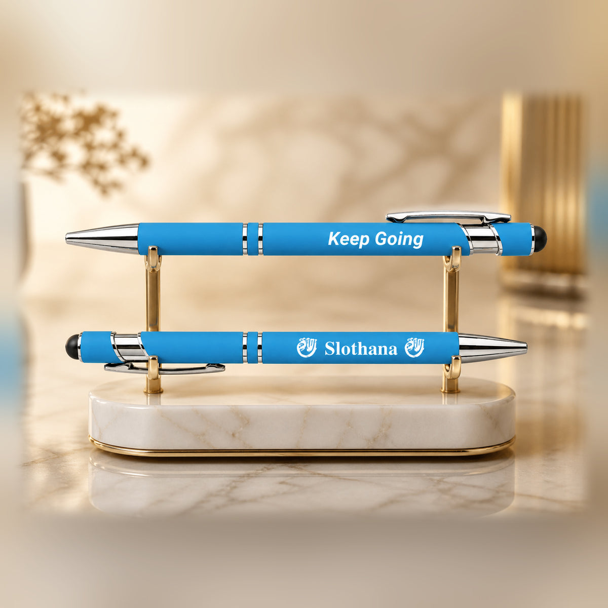 Slothana metal stylus ballpoint pen – 143 mm – light blue – with engraving