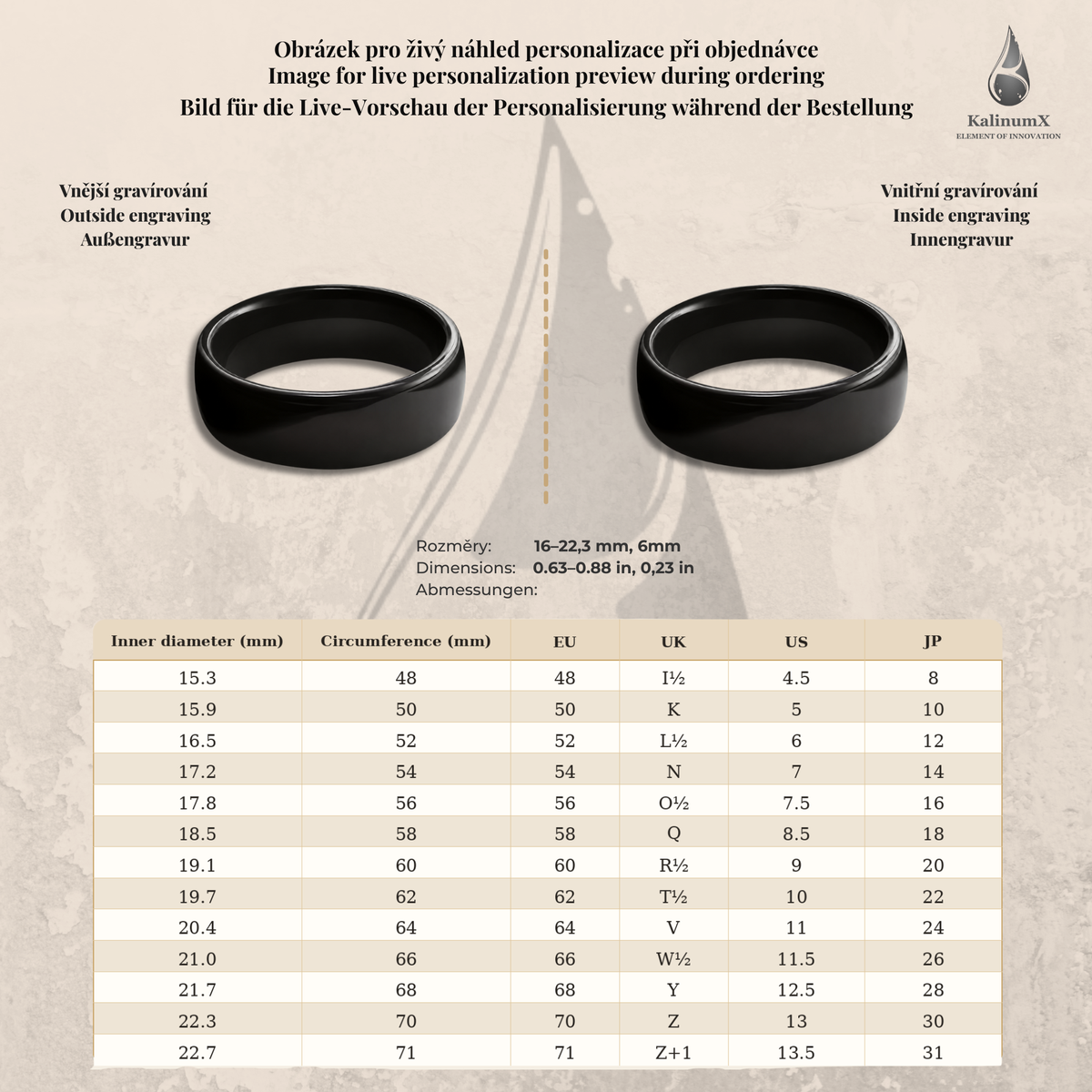 Black titanium ring with engraving, 6 mm wide