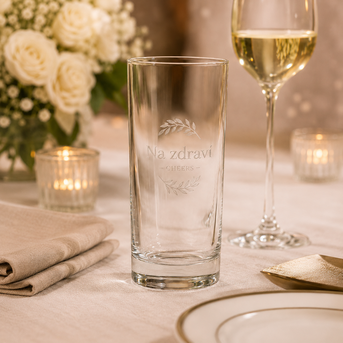 Drinking glass – 360 ml – clear glass – with engraving