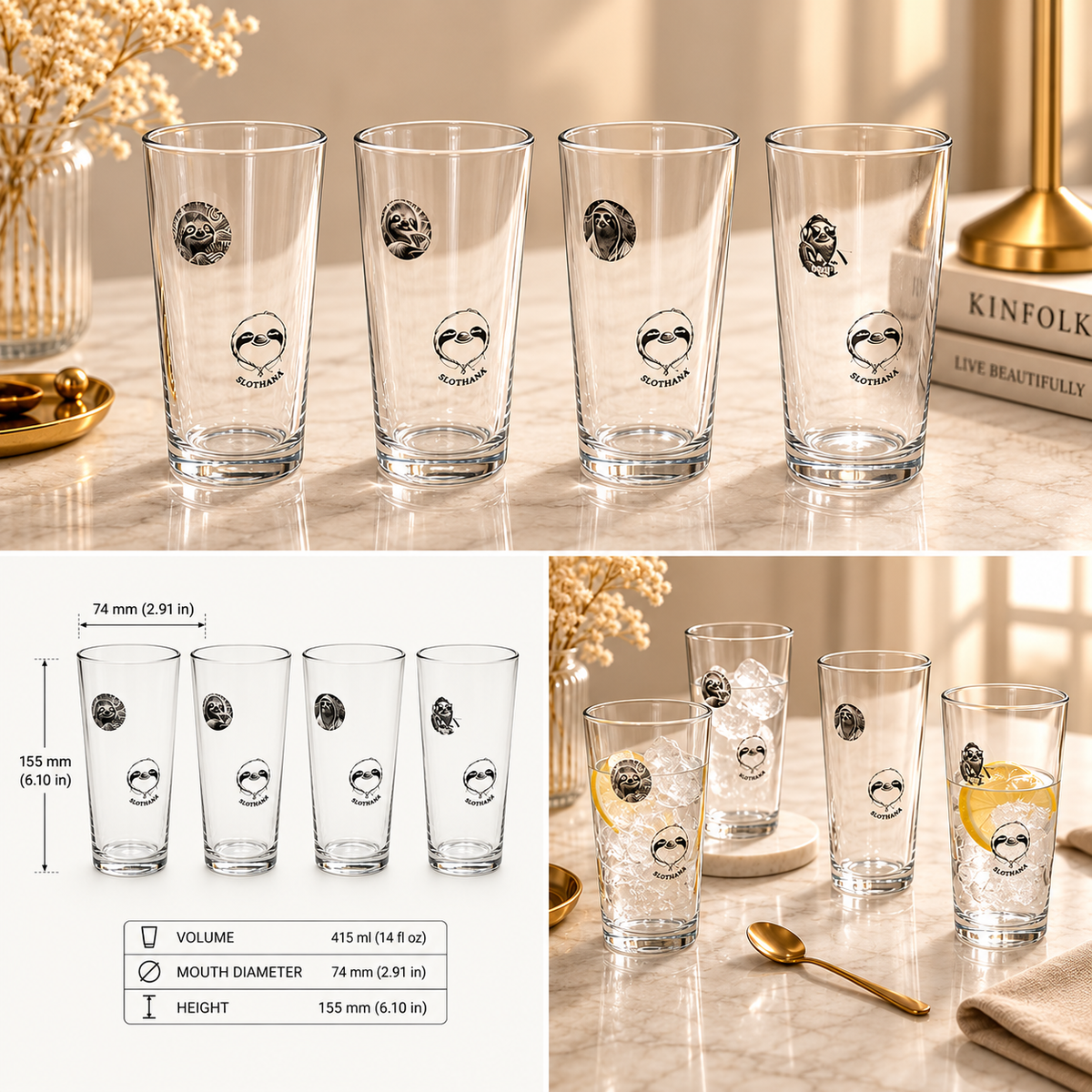 Sklenice Slothana – 415 ml – čiré sklo – hotové gravírování