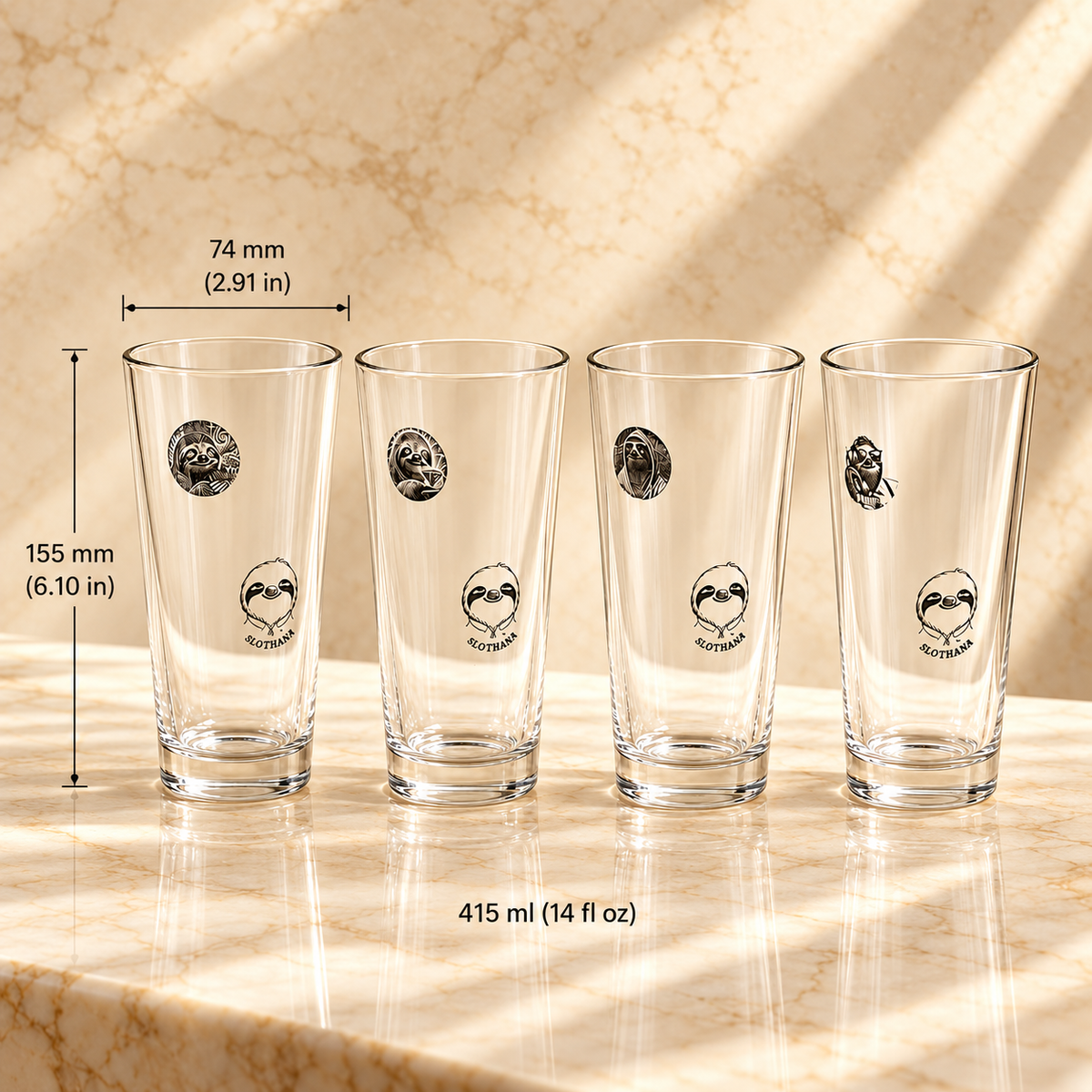 Sklenice Slothana – 415 ml – čiré sklo – hotové gravírování