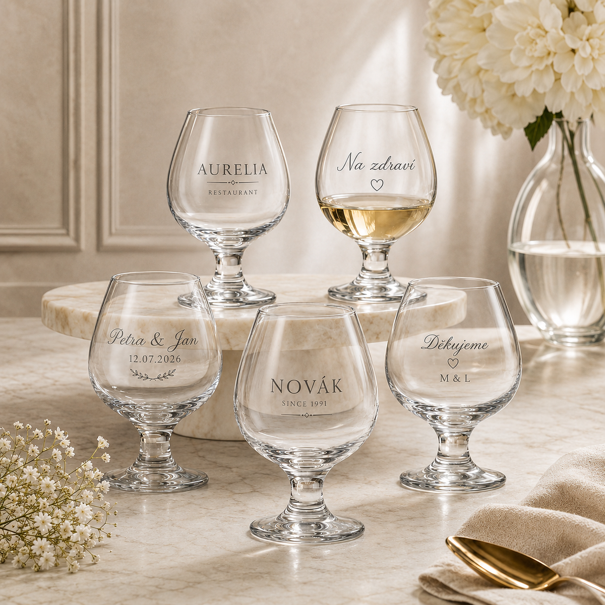 Cognac glass – 390 ml – clear glass – with engraving