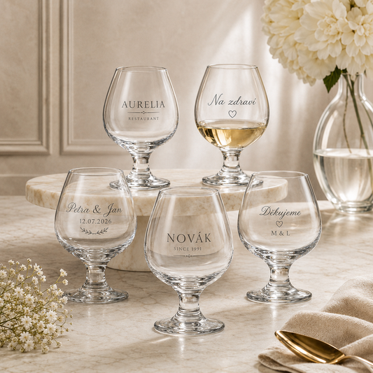 Cognac glass – 390 ml – clear glass – with engraving