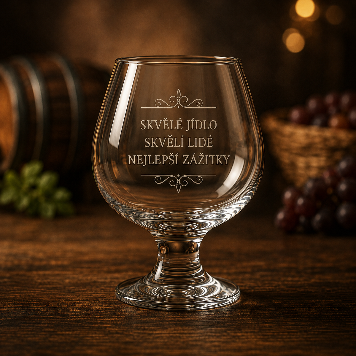 Cognac glass – 390 ml – clear glass – with engraving