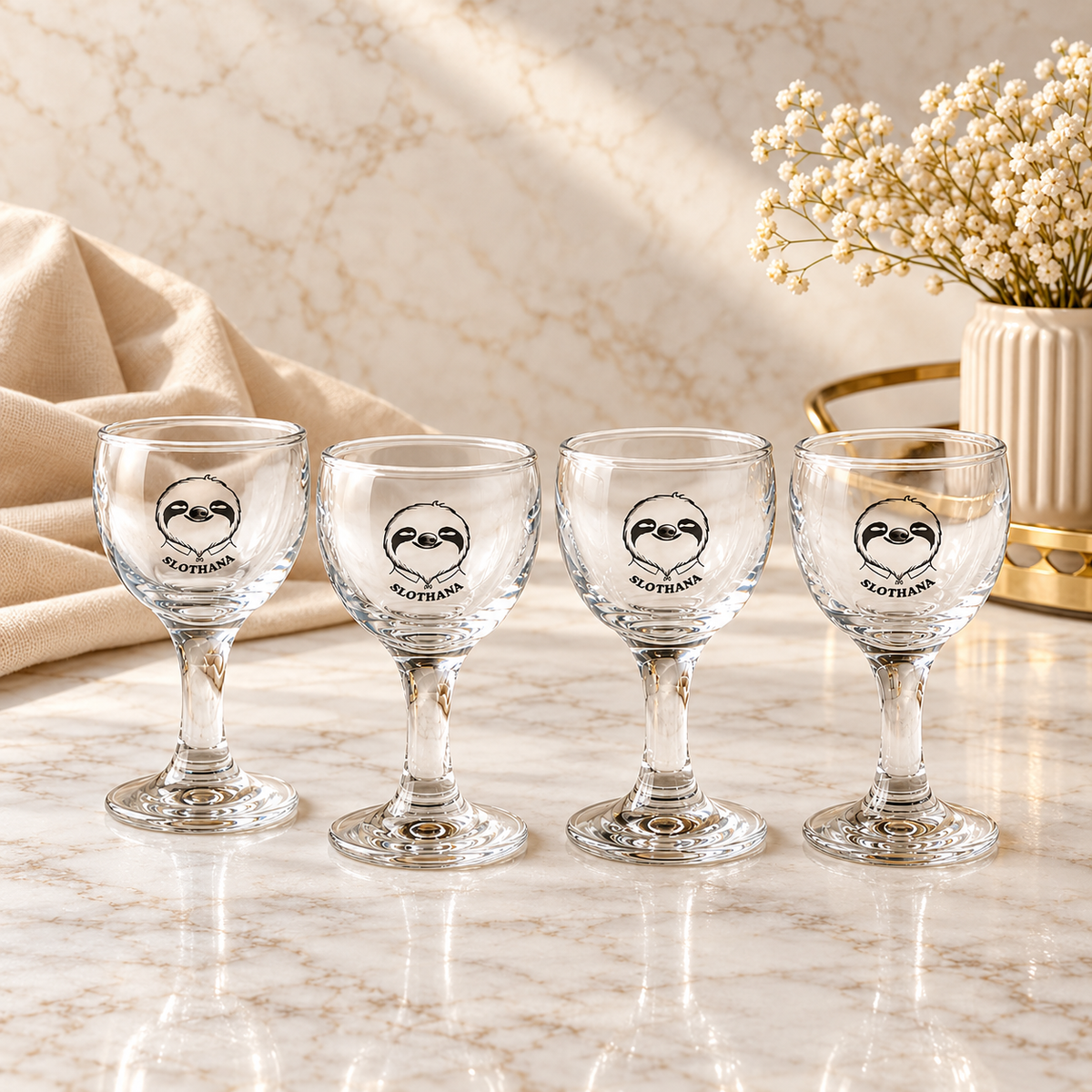 Slothana Classic Sloth Schnapsglas – 55 ml – Klarglas – fertige Gravur