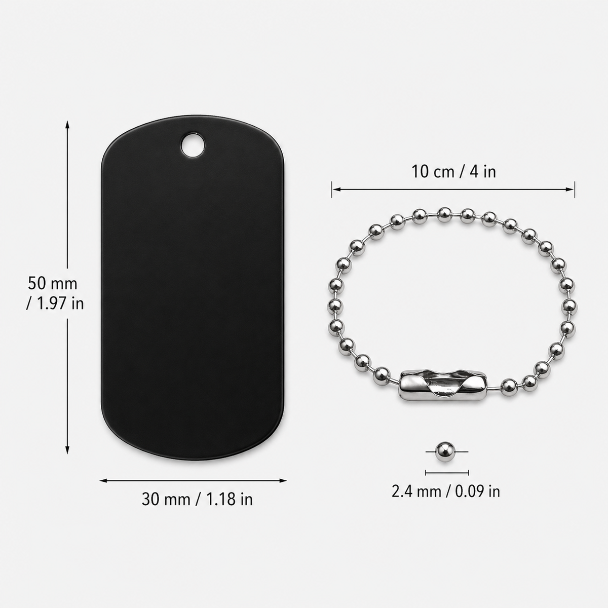 Dog Tag – 50 × 29 × 1 mm – aluminium – black – Slothana: Sloth & I Believe – with engraving