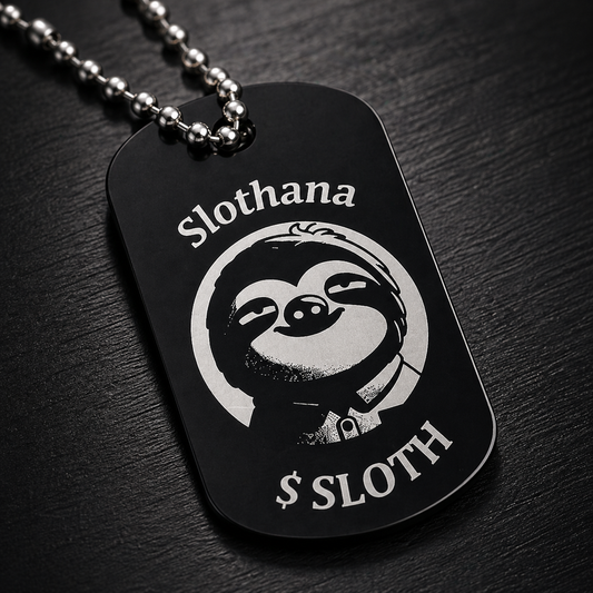 Dog Tag – 50 × 29 × 1 mm – aluminium – black – Slothana: Young Sloth – with engraving