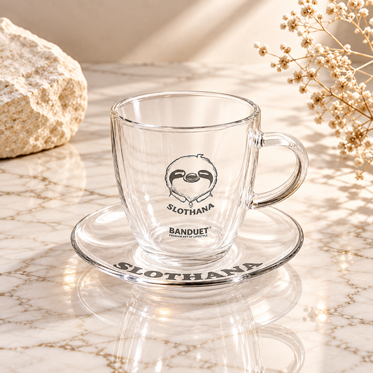 Slothana glass cup and saucer – 50 ml – clear glass – finished engraving