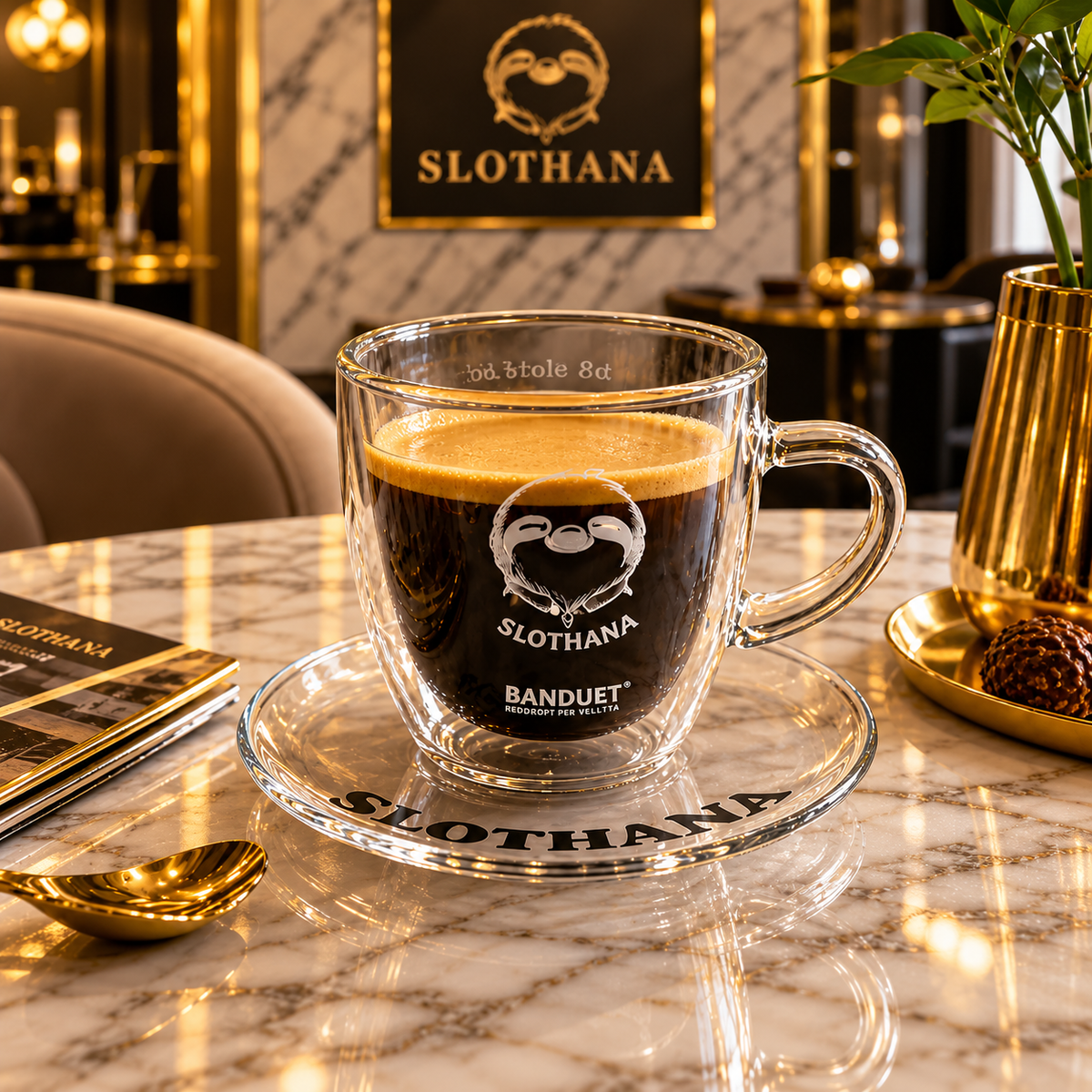Slothana glass cup and saucer – 50 ml – clear glass – finished engraving