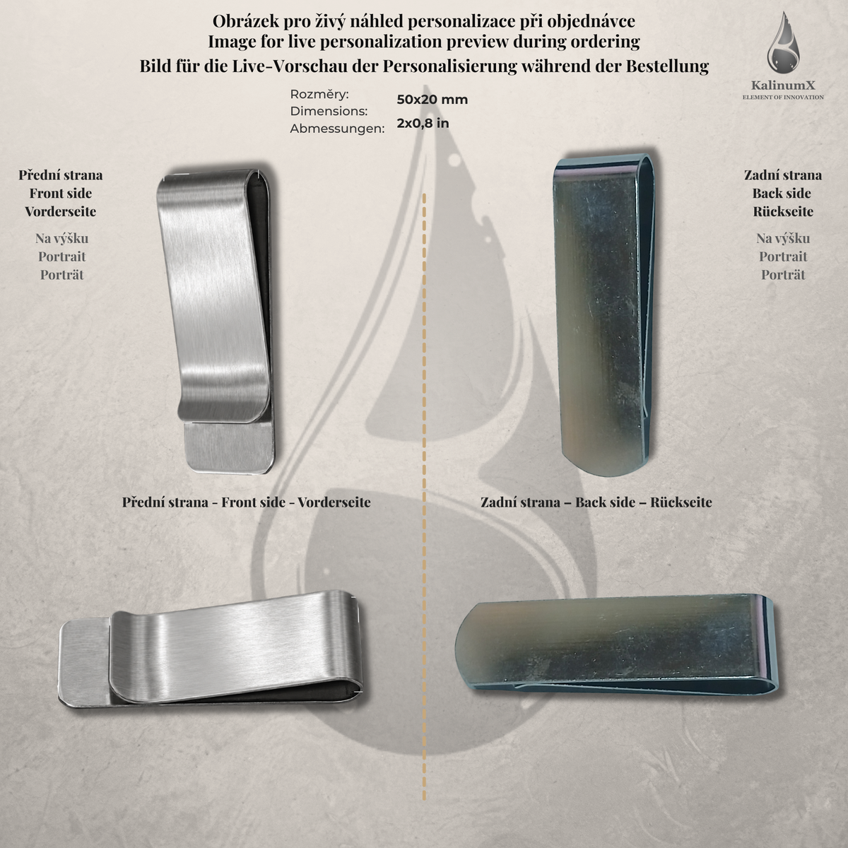 Geldklammer aus Edelstahl – 50 × 20 mm – mit Gravur