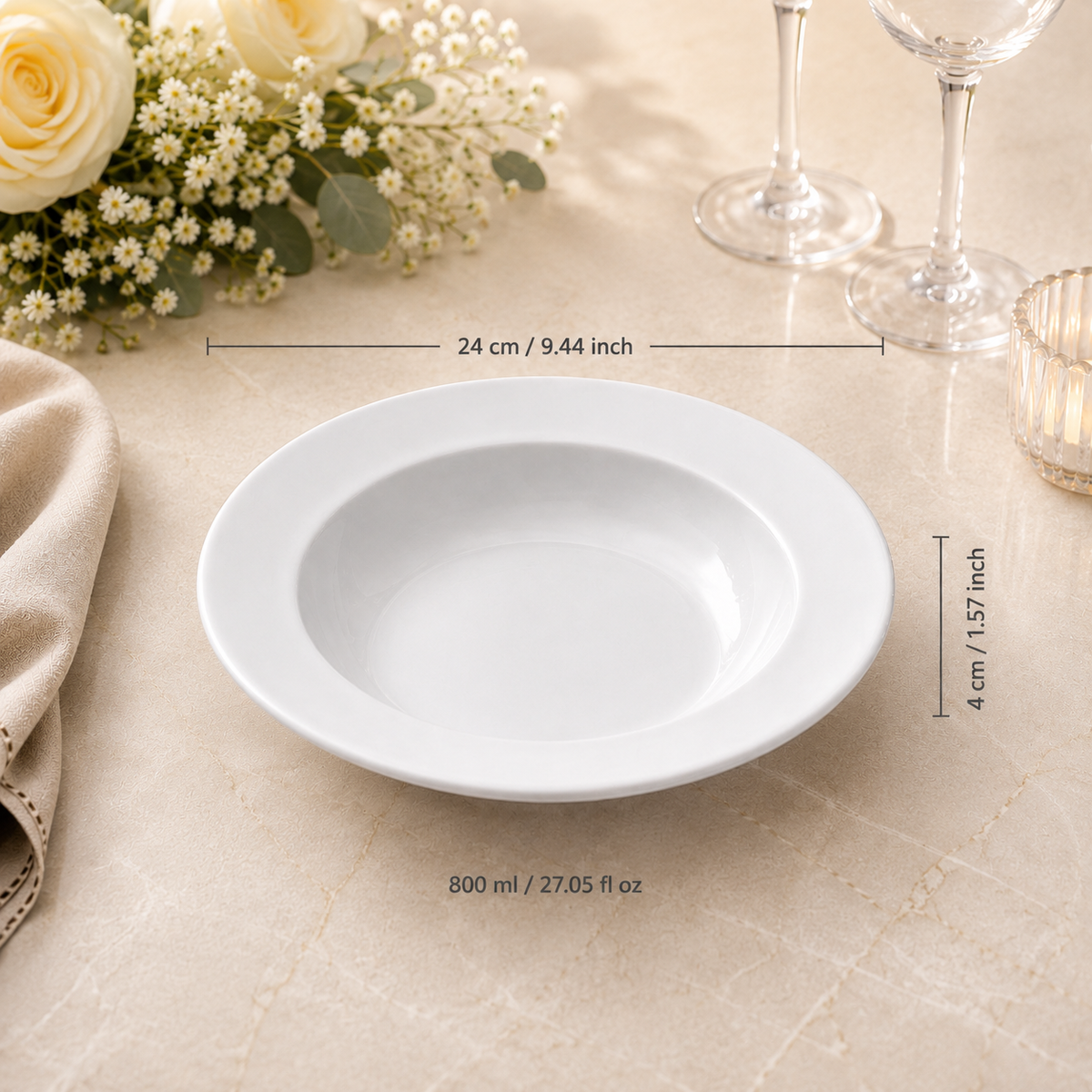 White deep porcelain plate – Ø 240 × 40 mm – with engraving