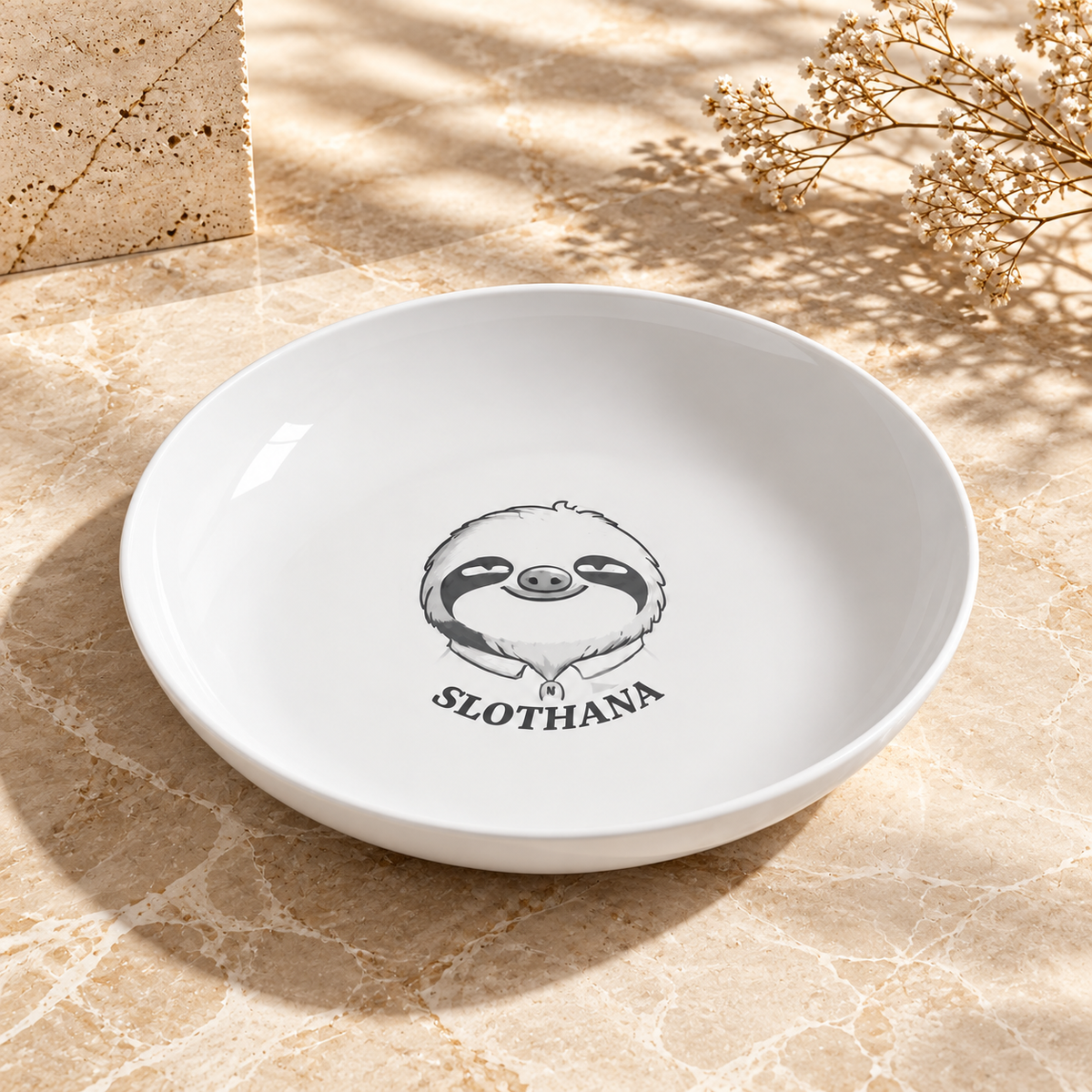 White deep Slothana ceramic plate – 225 × 45 mm – finished SLOTHANA design
