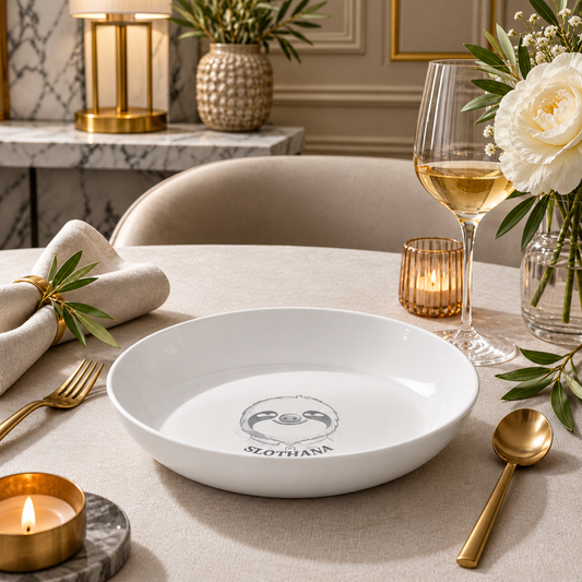 White deep Slothana ceramic plate – Ø225 mm – finished SLOTHANA design