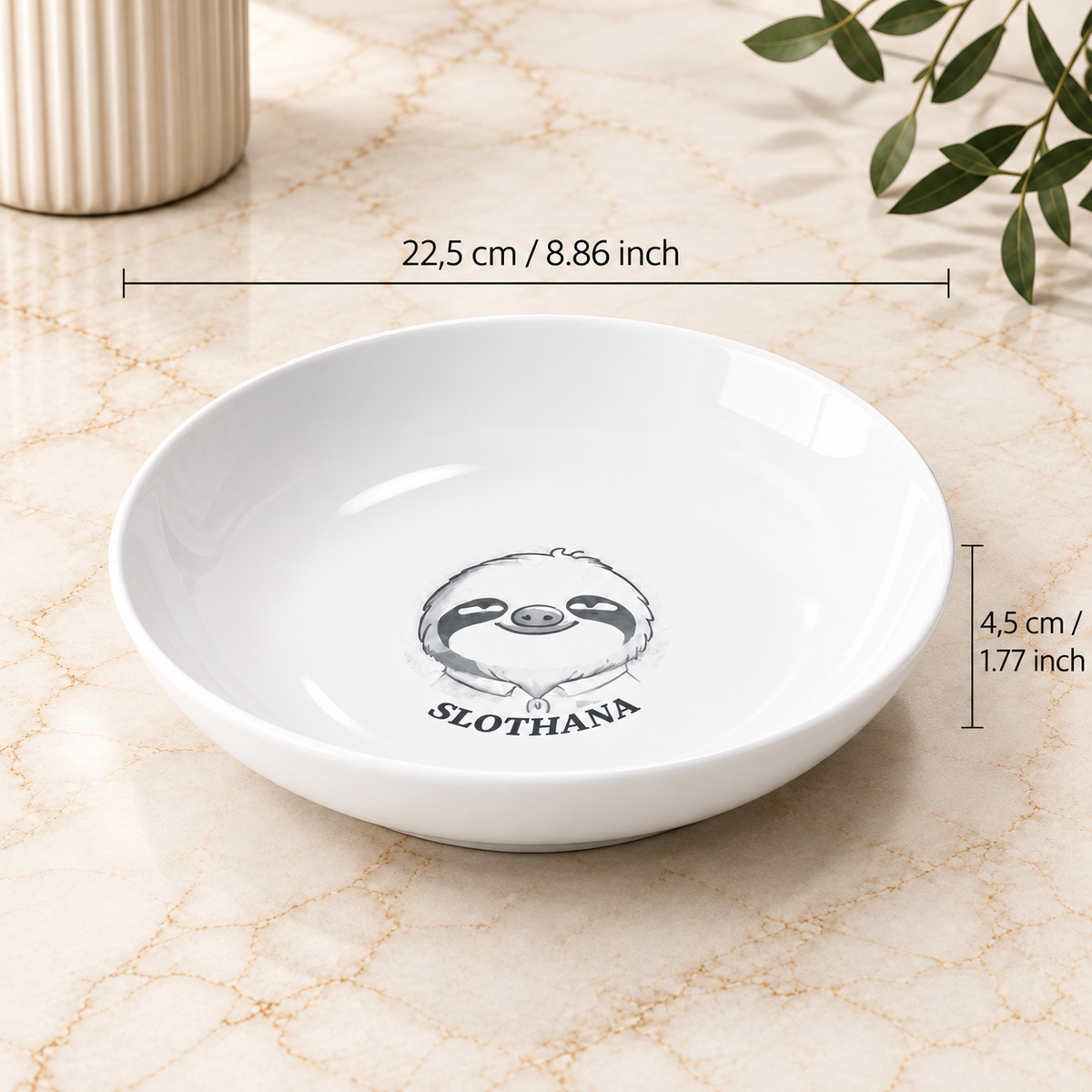 White deep Slothana ceramic plate – 225 × 45 mm – finished SLOTHANA design