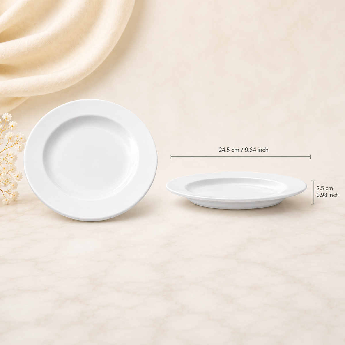 Flacher weißer Porzellanteller – Ø 245 × 25 mm – mit Gravur