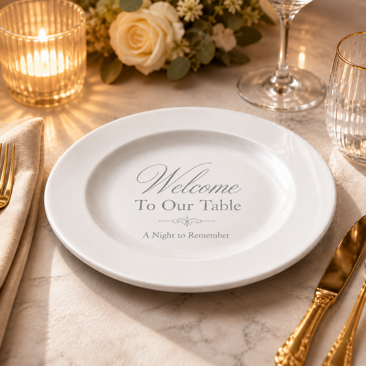 White porcelain plate – Ø 200/210 mm – with engraving