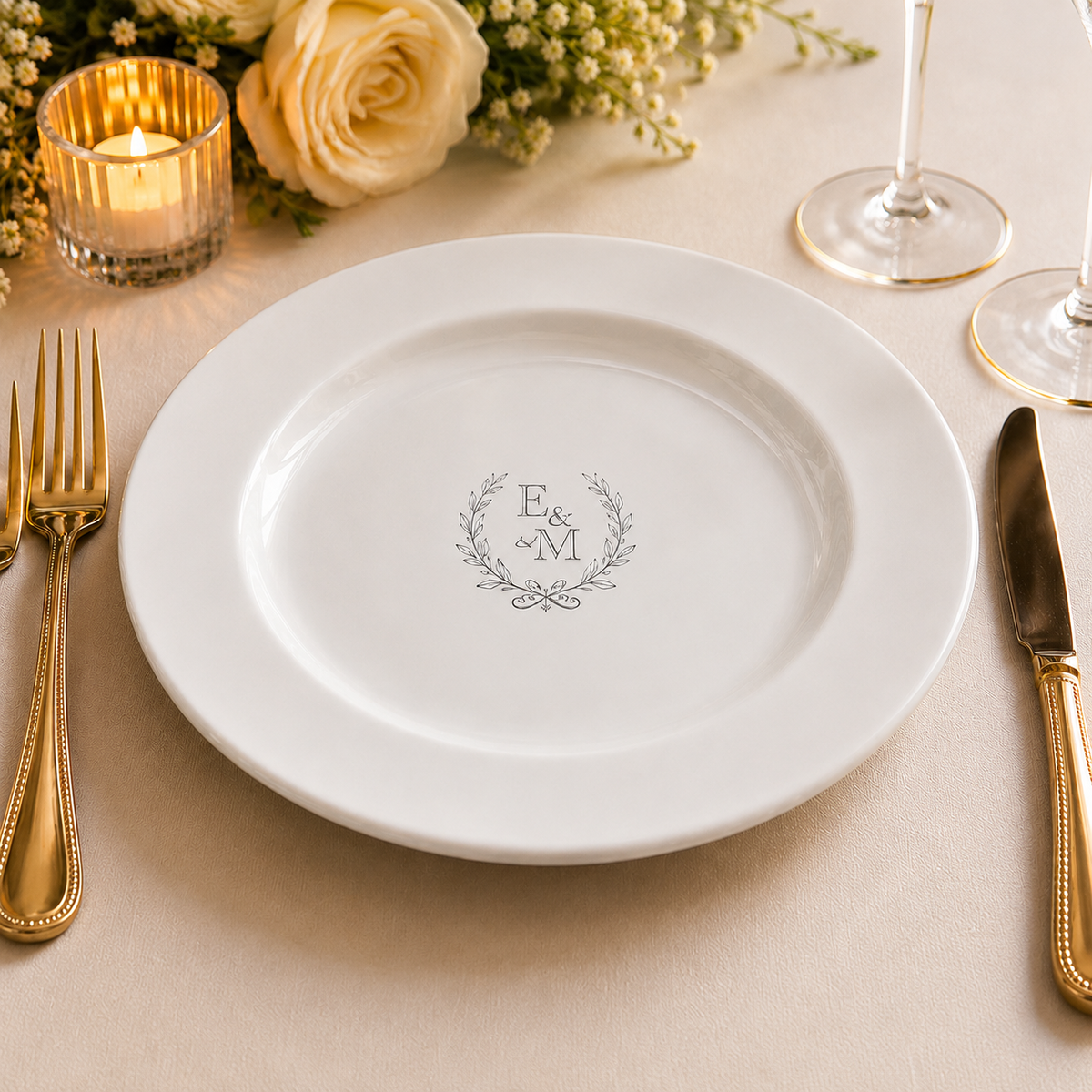 White porcelain plate – Ø 200/210 mm – with engraving