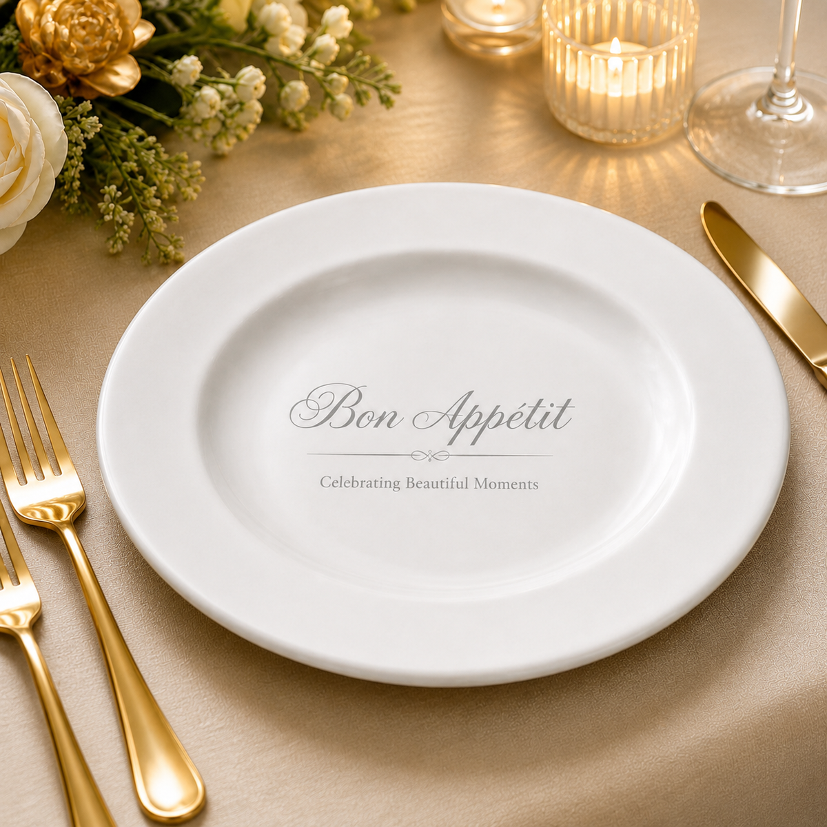 White porcelain plate – Ø 200/210 mm – with engraving