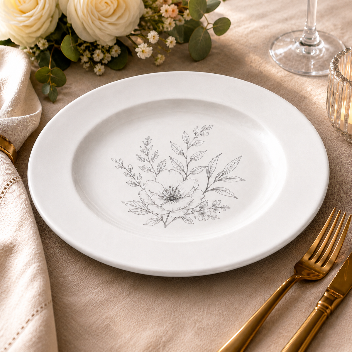 White porcelain plate – Ø 200/210 mm – with engraving