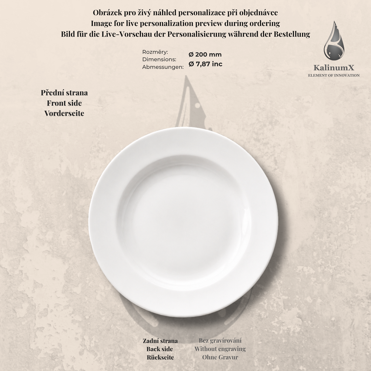 White porcelain plate – Ø 200 mm – with engraving