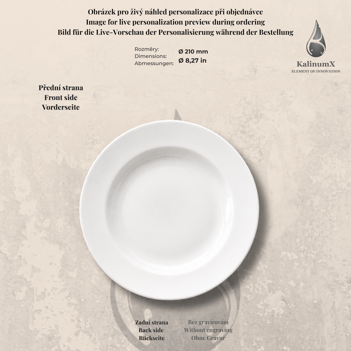 White porcelain plate – Ø 210 mm – with engraving