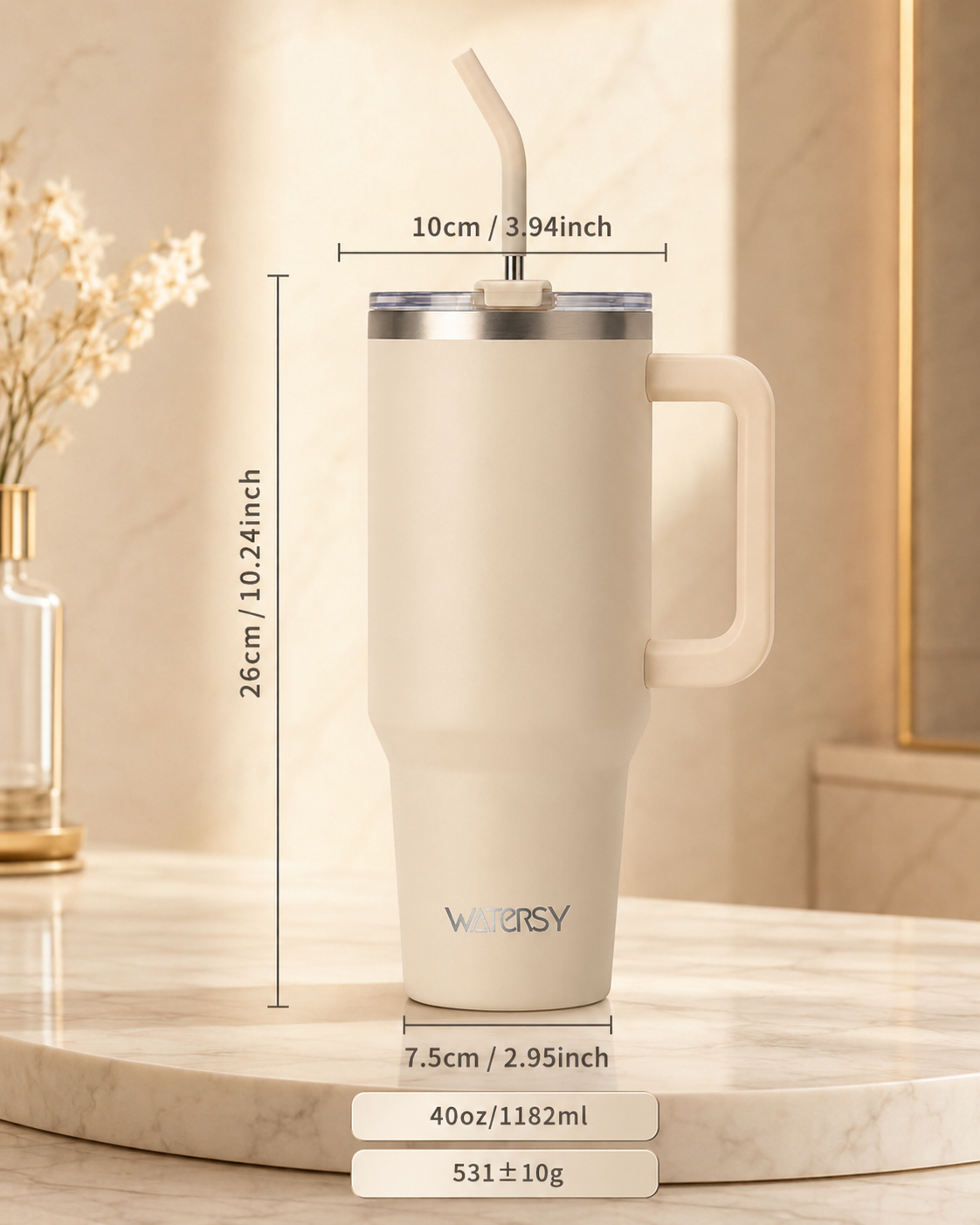 Watersy-Thermobecher – 1182 ml / 40 oz – Edelstahl – beige