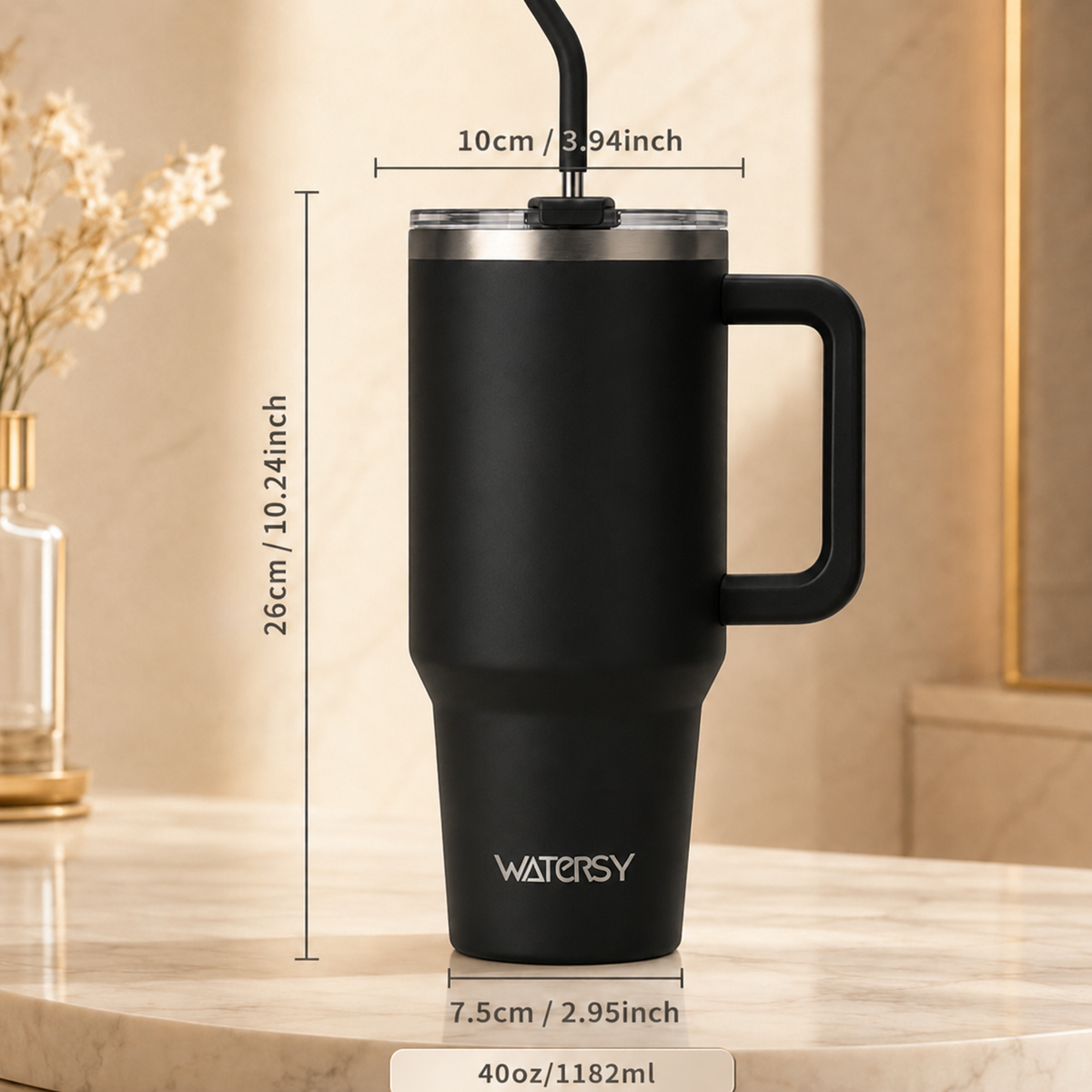 Watersy-Thermobecher – 1182 ml / 40 oz – Edelstahl – schwarz – zum Gravieren