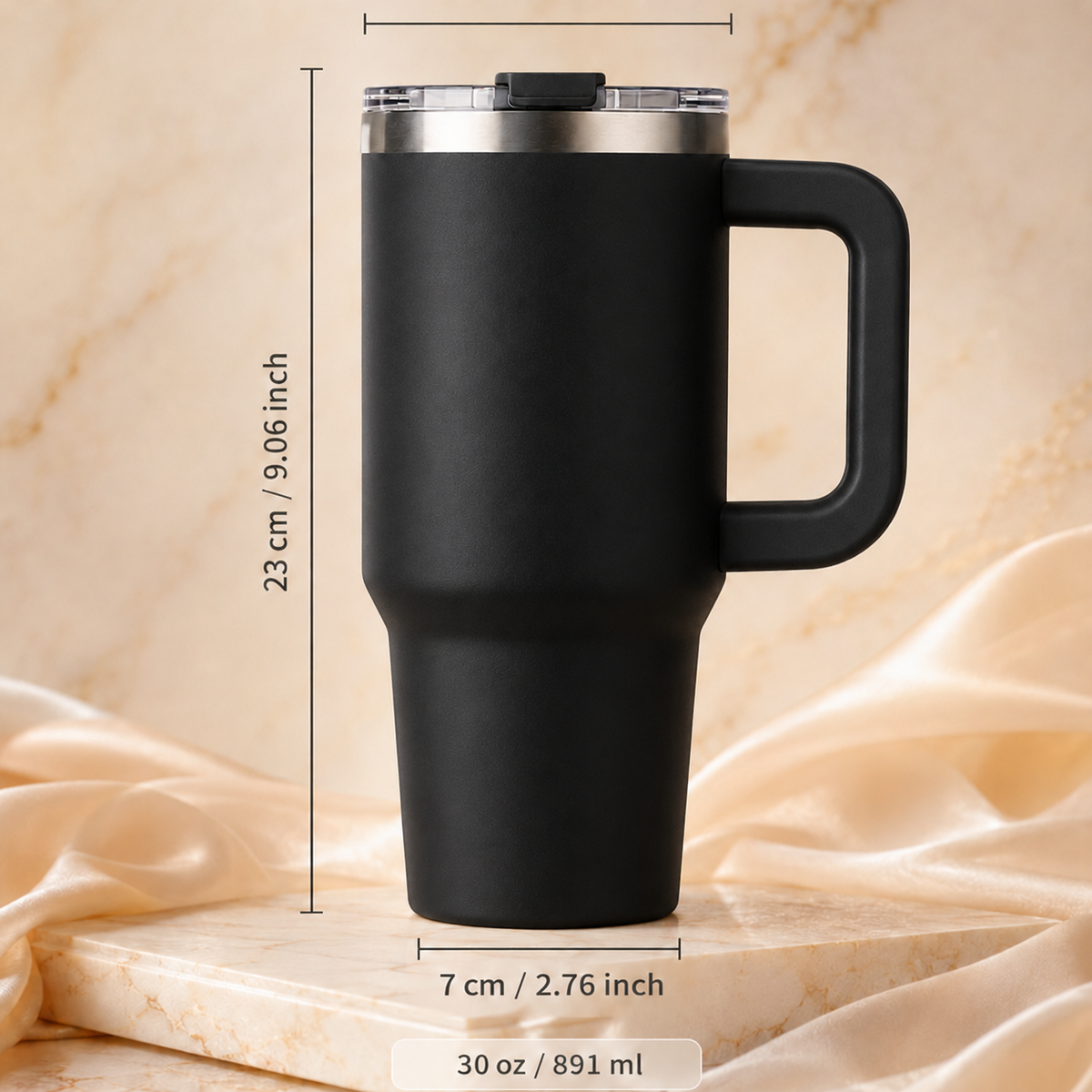 Watersy-Thermobecher – 891 ml / 30 oz – Edelstahl – schwarz – zum Gravieren