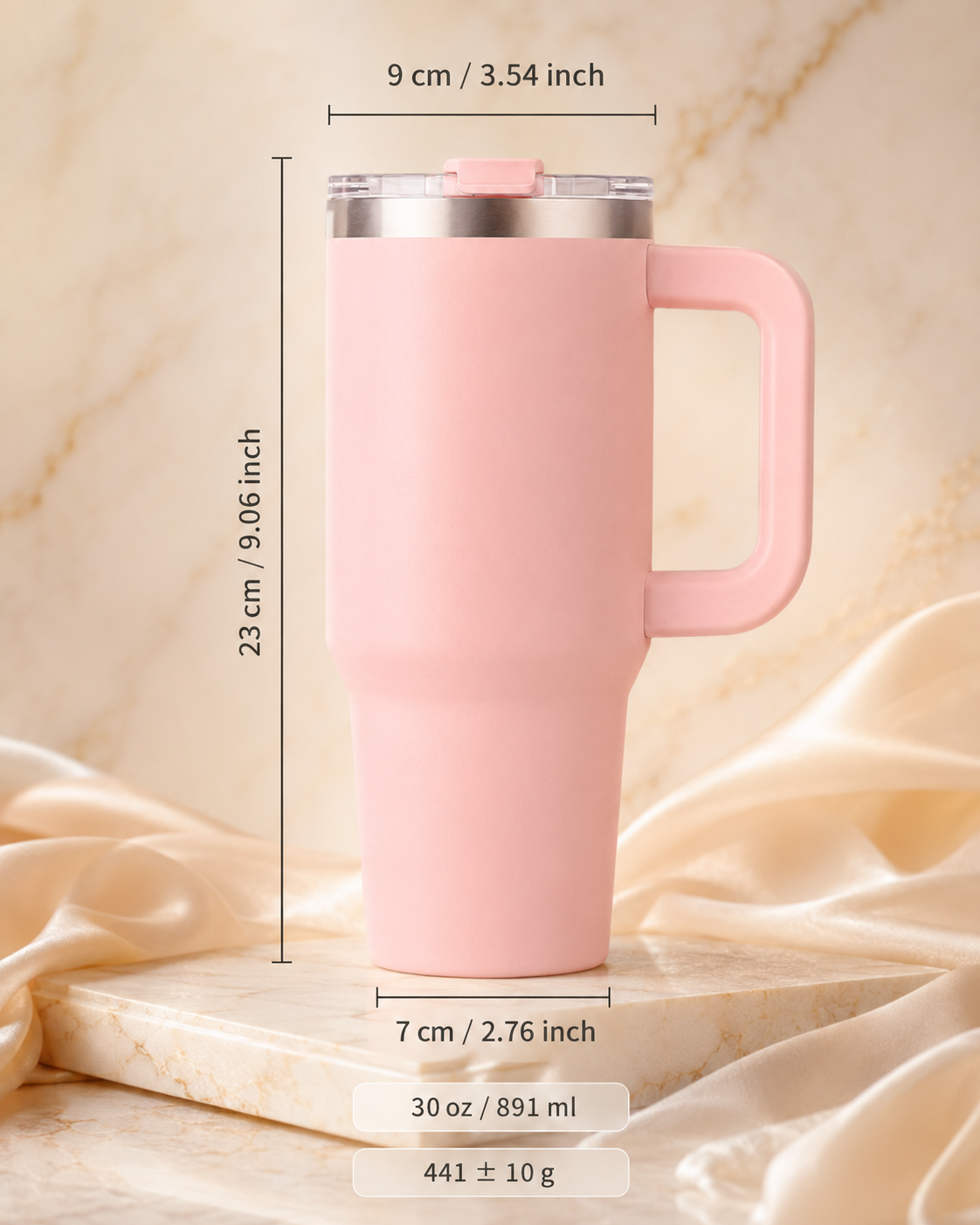 Watersy-Thermobecher – 891 ml / 30 oz – Edelstahl – hellrosa