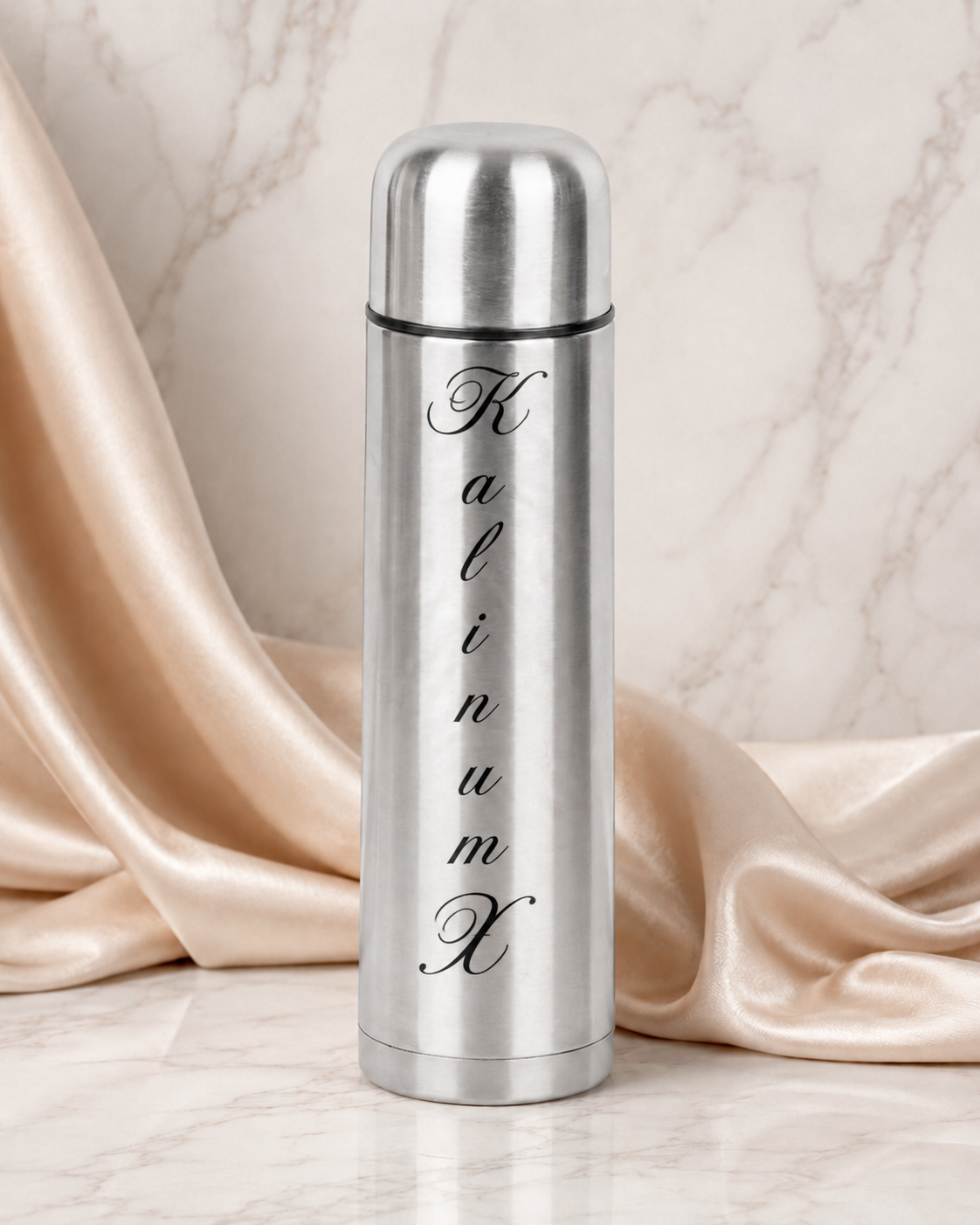Vacuum flask – 500 ml – stainless steel – silver – with engraving