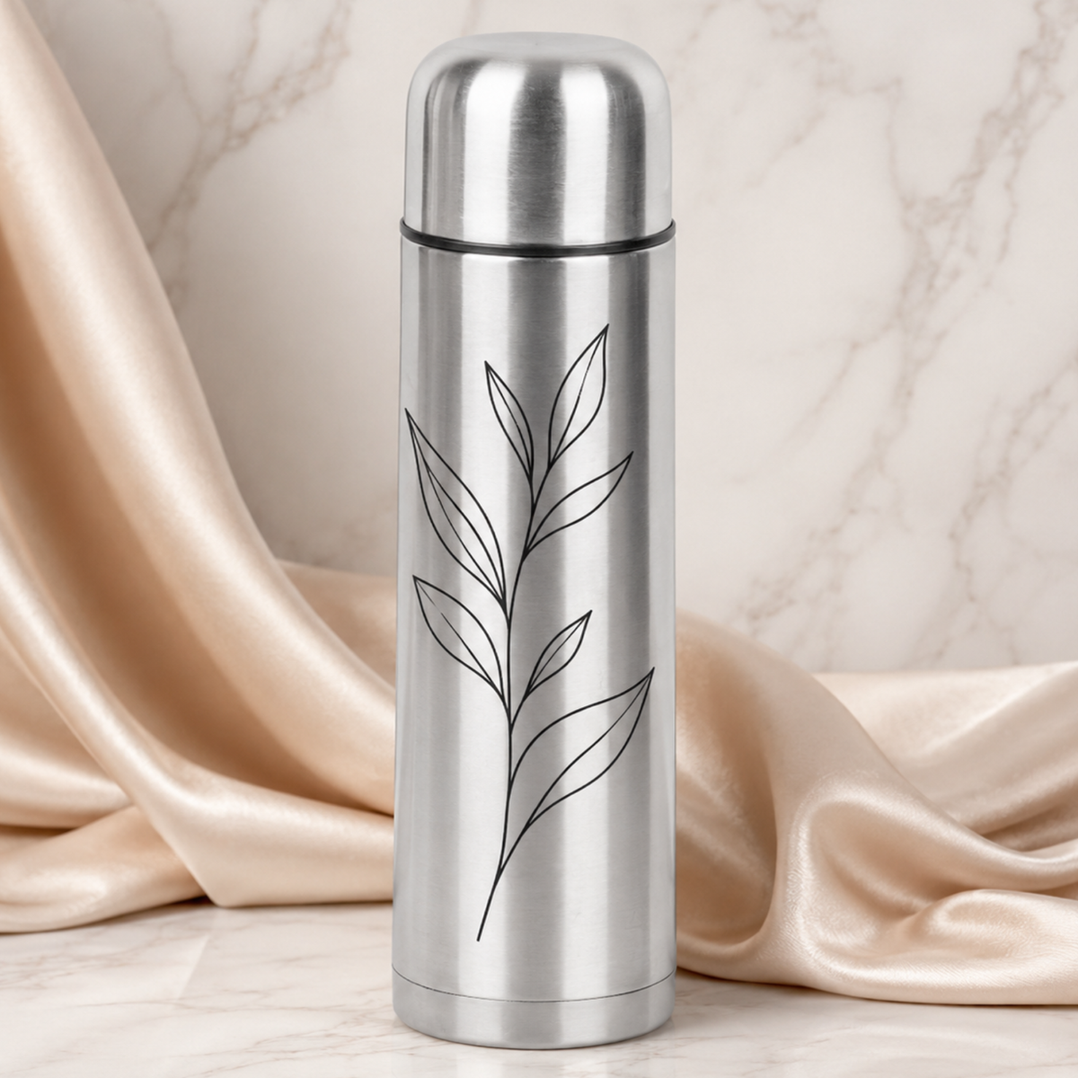 Vacuum flask – 500 ml – stainless steel – silver – with engraving