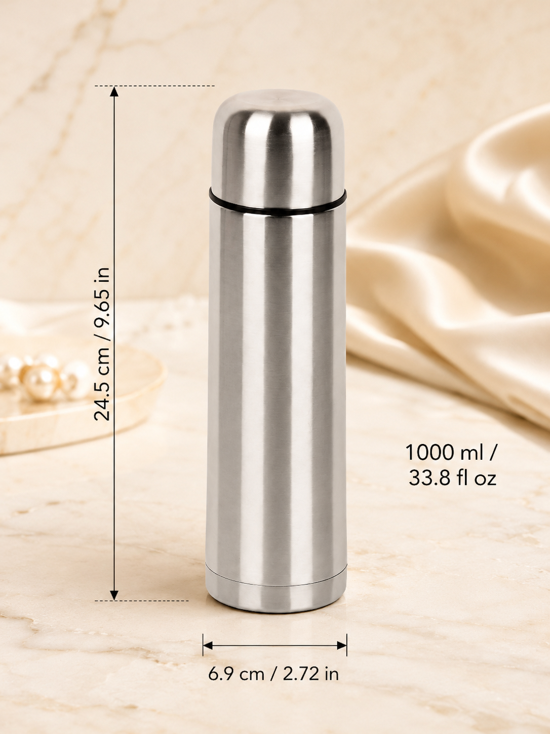 Vacuum flask – 500 ml – stainless steel – silver – with engraving
