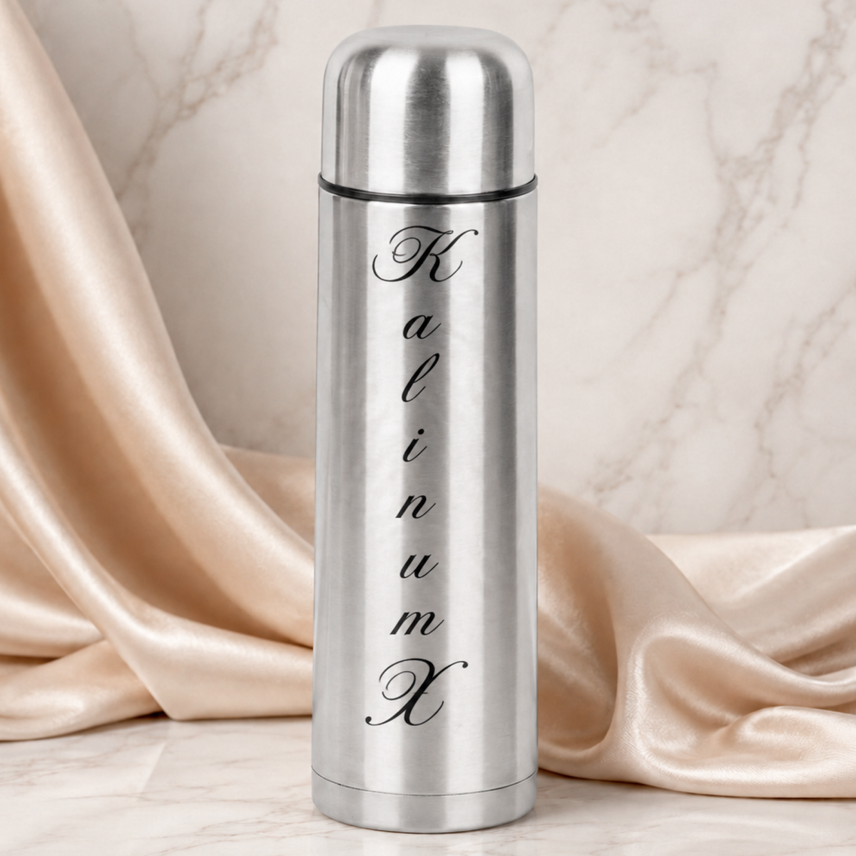 Vacuum flask – 500 ml – stainless steel – silver – with engraving