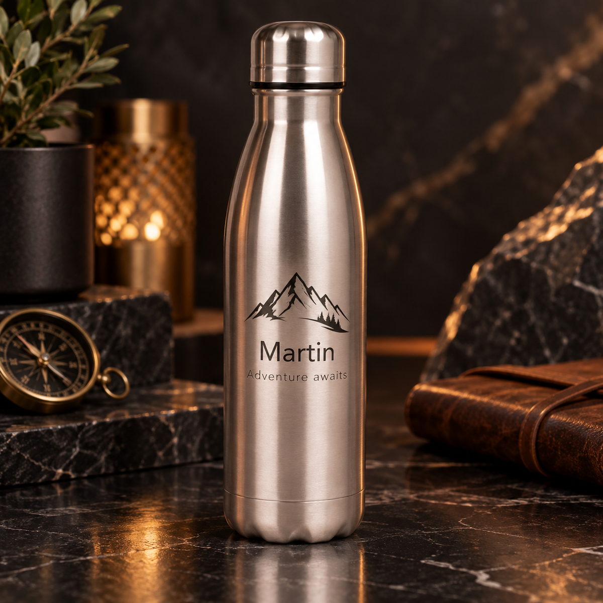 Tapered vacuum flask – 500 ml – stainless steel – silver – with engraving