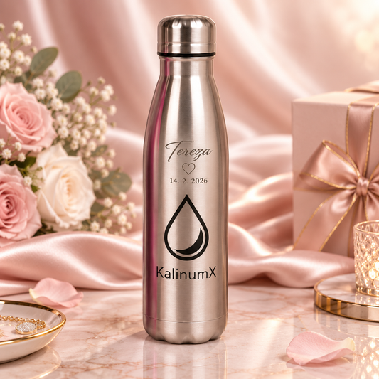 Tapered vacuum flask – 500 ml – stainless steel – silver – with engraving