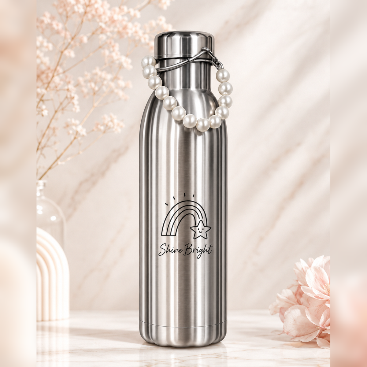 Vacuum flask with chain – 500 ml – stainless steel – silver – with engraving