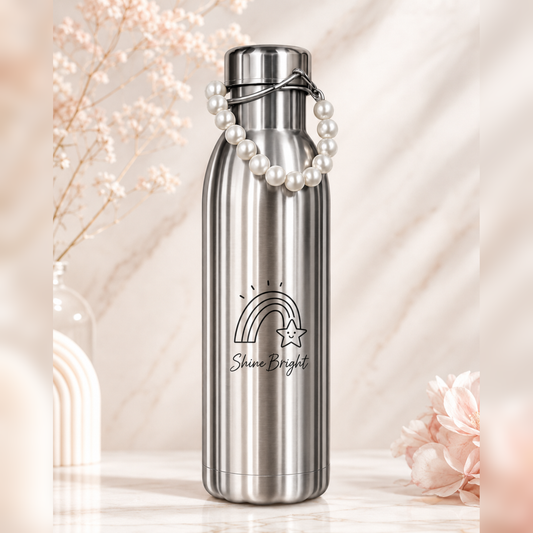 Vacuum flask with chain – 500 ml – stainless steel – silver – with engraving