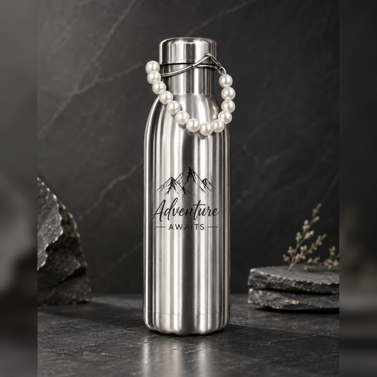 Vacuum flask with chain – 500 ml – stainless steel – silver – with engraving