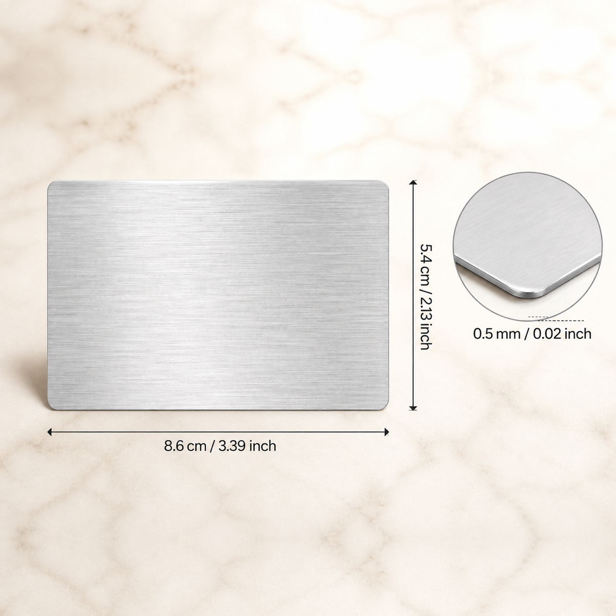Stainless steel business card – 86 × 54 × 0.5 mm – with engraving