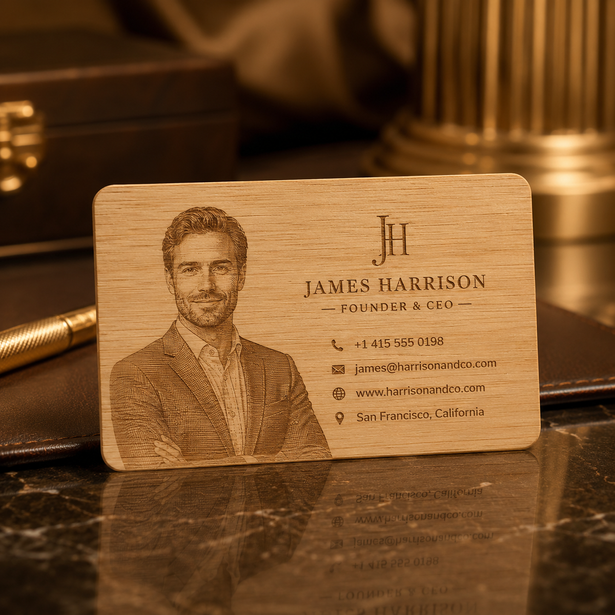 Bamboo business card – 90 × 54 × 1.2 mm – with engraving