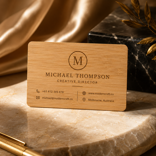 Bamboo business card – 90 × 54 × 1.2 mm – with engraving