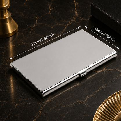 Stainless steel business card holder – 93 × 58 × 7 mm – glossy – with engraving
