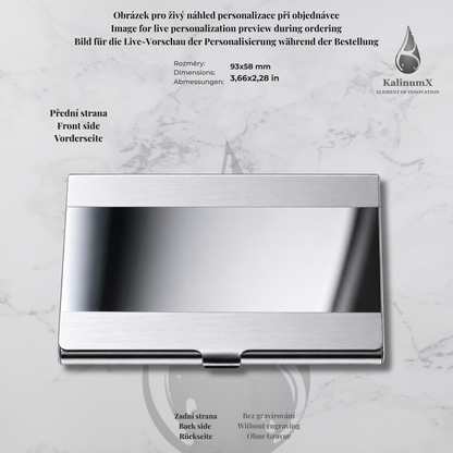 Stainless steel business card holder – 93 × 58 × 7 mm – with engraving