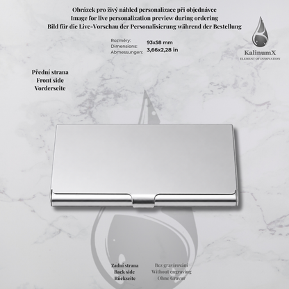 Stainless steel business card holder – 93 × 58 × 7 mm – with engraving