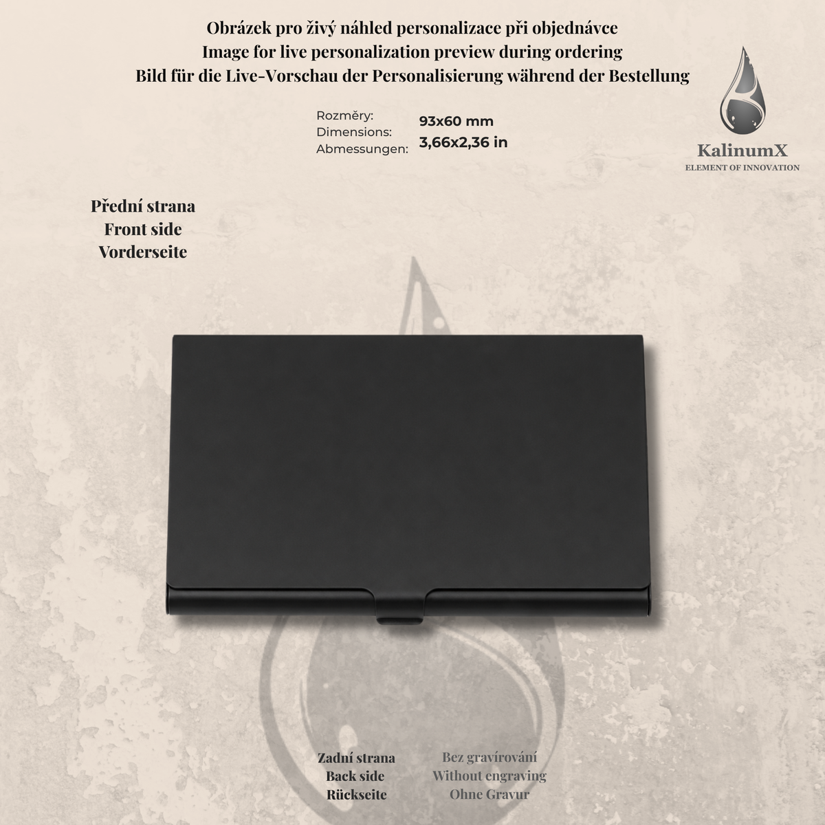 Visitenkartenetui aus Aluminium – 93 × 60 × 7,5 mm – mit Gravur