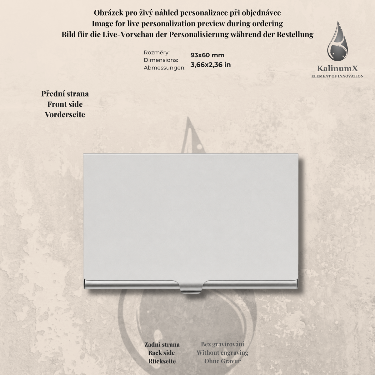 Visitenkartenetui aus Aluminium – 93 × 60 × 7,5 mm – mit Gravur