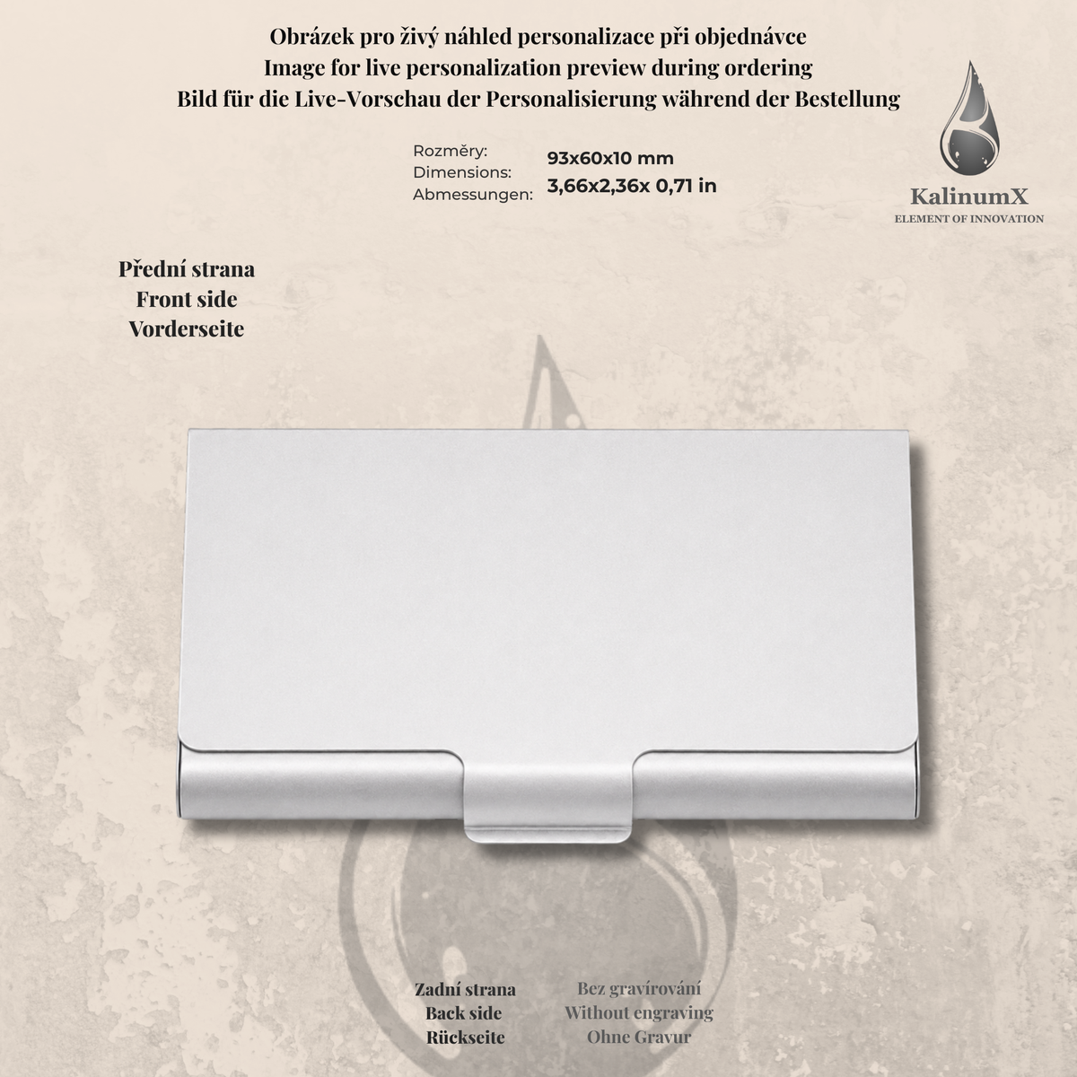 Visitenkartenetui aus Aluminium – 95 × 60 × 10 mm – mit Gravur